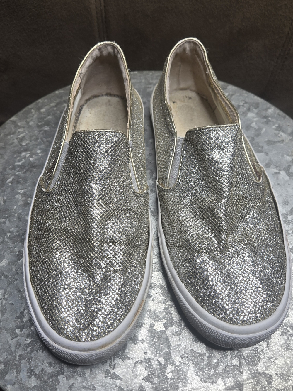 Michael Kors Metallic Glitter Slip-On Sneakers Silver Gold Size 7.5